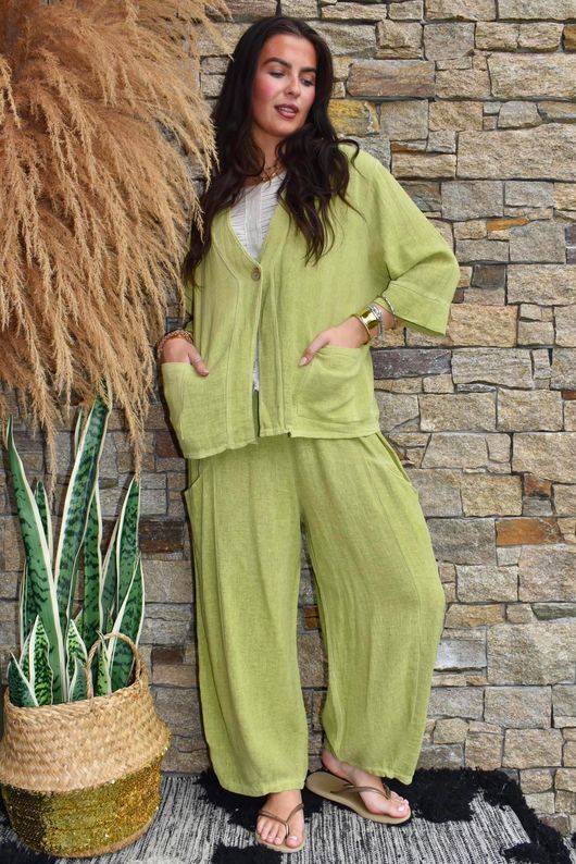 Lina Linen Blend Box Jacket Washed Olive